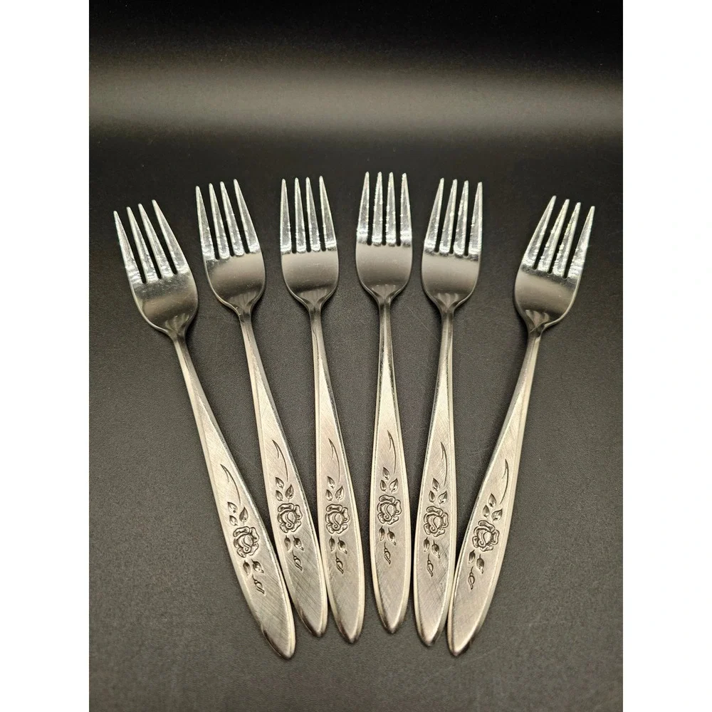 Community Stainless Morning Rose Dinner Forks Set of 6 Floral Flatware Vintage